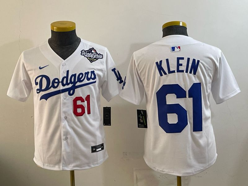 Youth 2025 Nike Los Angeles Dodgers #61 Klein White Game MLB Jersey 06->youth mlb jersey->Youth Jersey